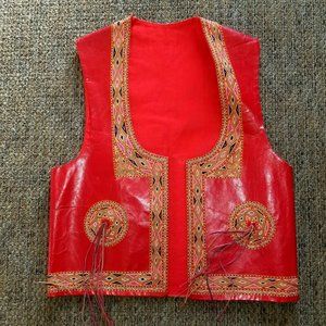 VTG Bohemian/Gypsy/Beatnik RED LTH EMBROIDERD Vest
